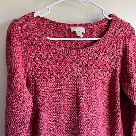 Loft Red Chunky Knit Weave Pullover Sweater - Picture 4 of 5